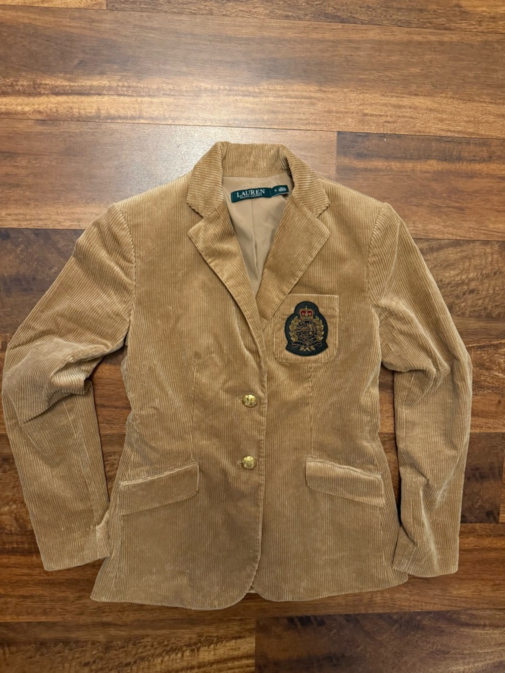 Lauren Ralph Lauren Bullion-Patch Corduroy Blazer in Classic Camel Tan size 0